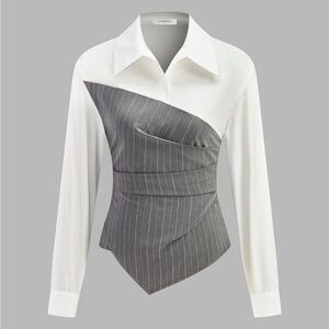Commense Asymmetrical Grey Pinstripe Shirt